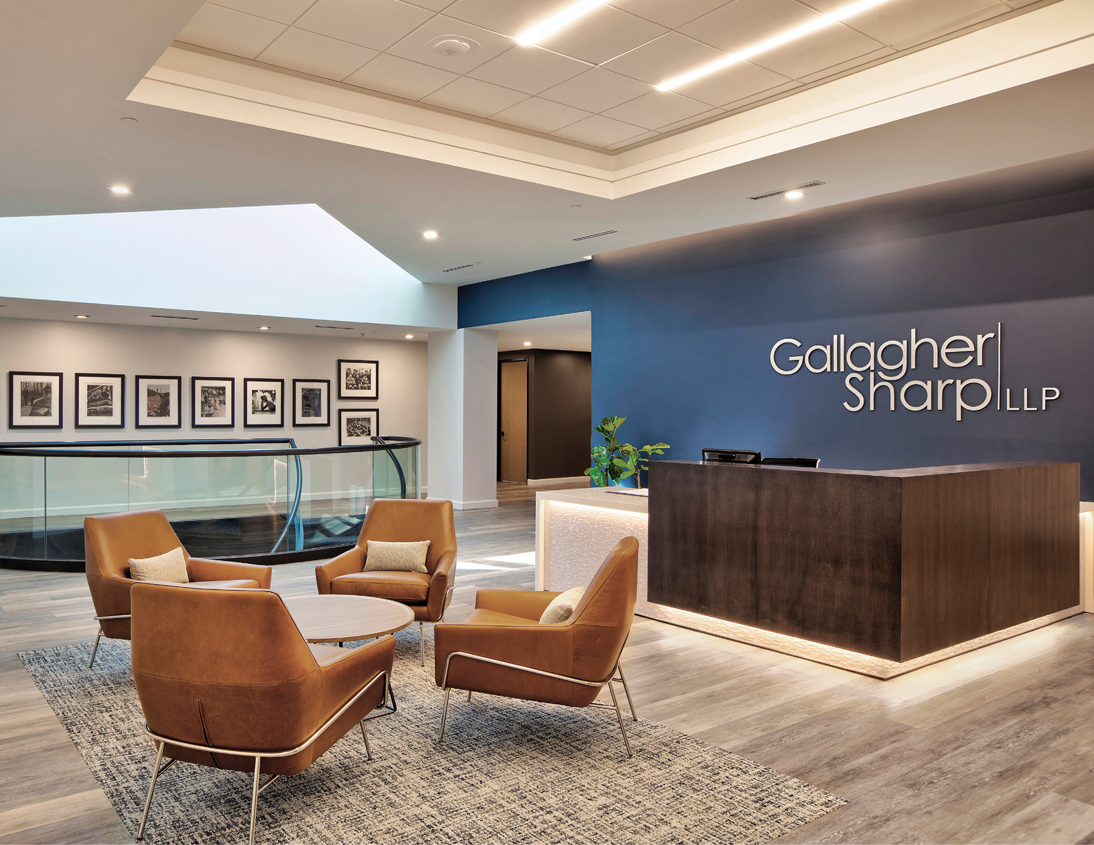 A large office space with a reception desk and chairs.

AI generated content